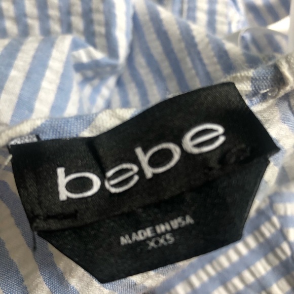 Bebe Striped Lace Up Blouse Blue White Sz XXS - Picture 5 of 6